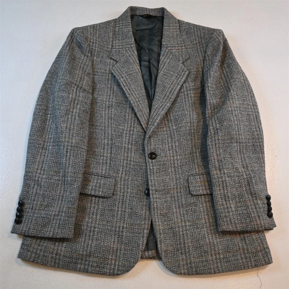 Vtg Mens 38S Gray Plaid Wool Tweed Mens Blazer Suit Jacket Sport Coat